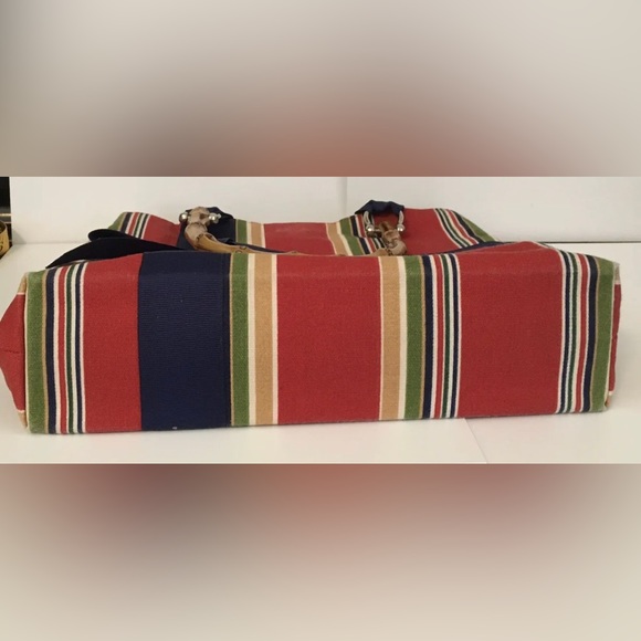 OTG Striped Retro Purse Canvas Handbag Tote Grosgrain Ribbon Cocktail Lining HTF - Picture 5 of 5